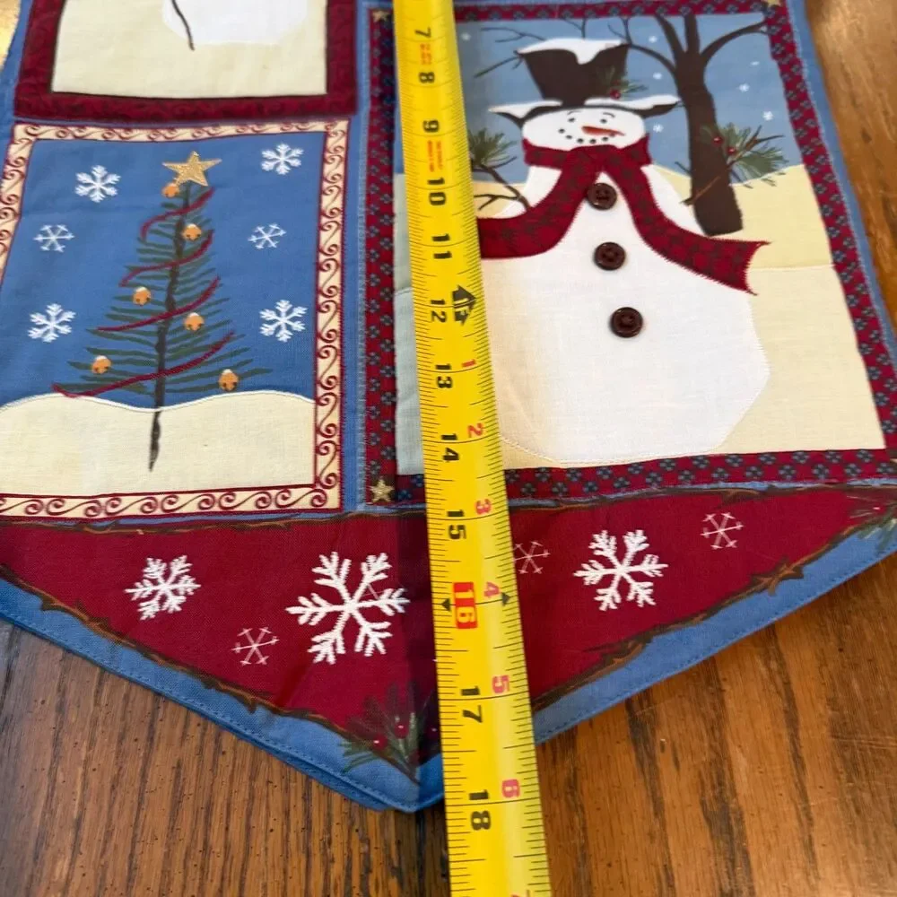 St Nicholas Square Snowman Christmas Table Runner 36x14 Applique Cotton